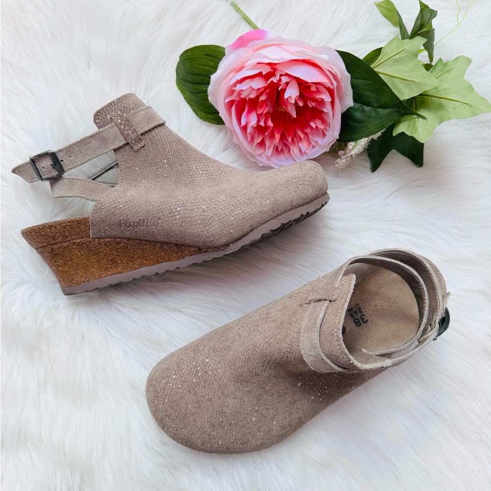 Birkenstock Beige/Sand Suede Wedge Sandals - Picture 2 of 8